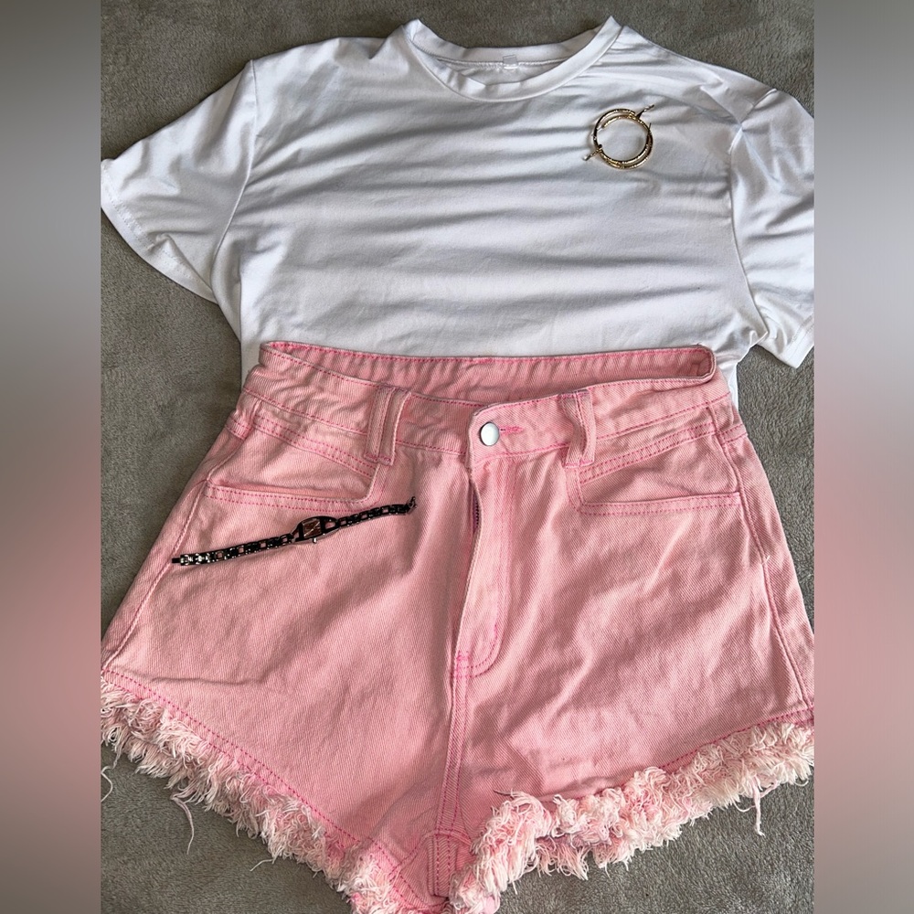 Pink Frayed Shorts